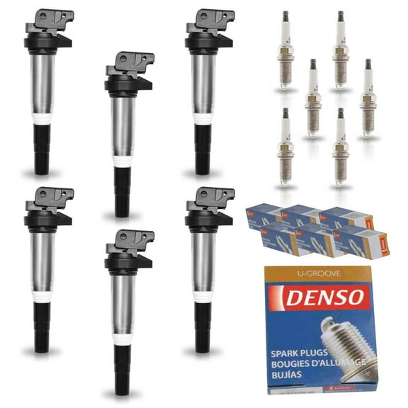 6 ISA Ignition Coils and 6 Denso Spark Plugs Compatible with BMW 128i 328i 528i 530i X5 X3 3.0L Replacement for UF667 3381