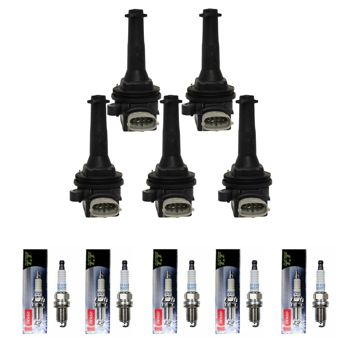 ISA Ignition Coils and Denso Platinum Spark Plugs Compatible with Volvo S60 XC70 V70 2.5L UF517