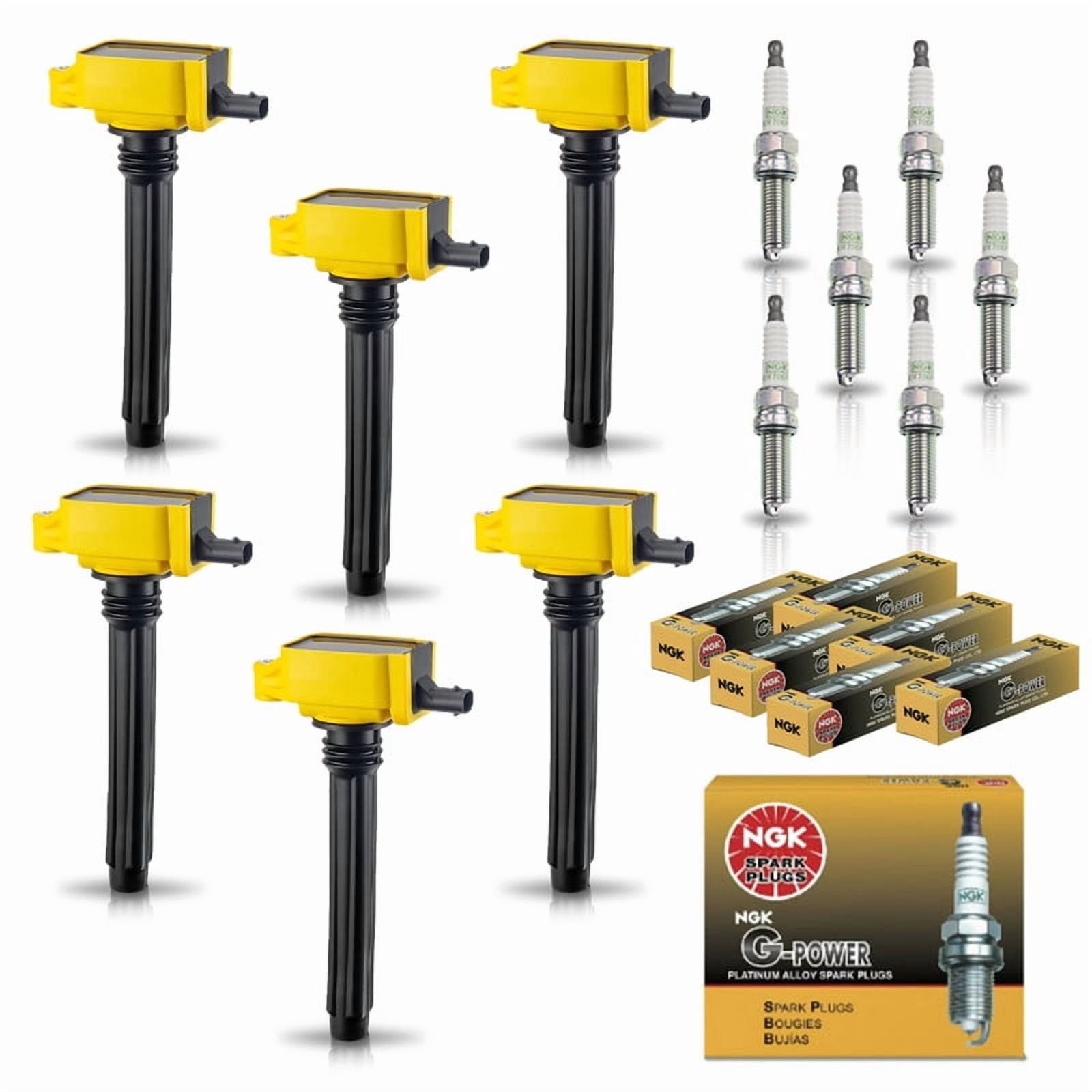 ISA Pack of 6 UF648 Yellow Ignition Coil 97390 Platinum Spark Plugs for 3.6 V6 2011 2012 2013 2014 2015 2016 Dodge Durango Charger Grand Caravan Chrysler Town Country 300 Jeep Grand Cherokee Wrangler
