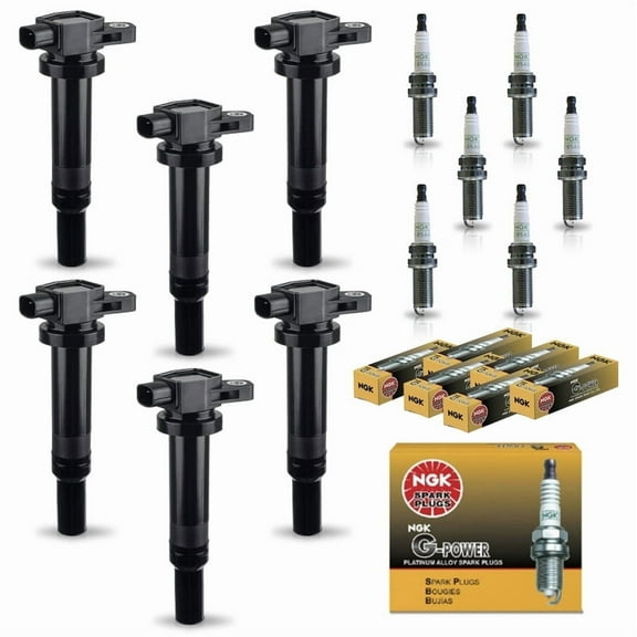 ISA Set of 6 Ignition Coil Pack UF558 and NGK Spark Plugs 5018 V6 For Kia Hyundai 2007 2008 2009 Santa Fe 2007-2011 Rondo 2006-2010 Optima 2007-2010 Magentis 2.4L 2.7L Replacement for 273013E400