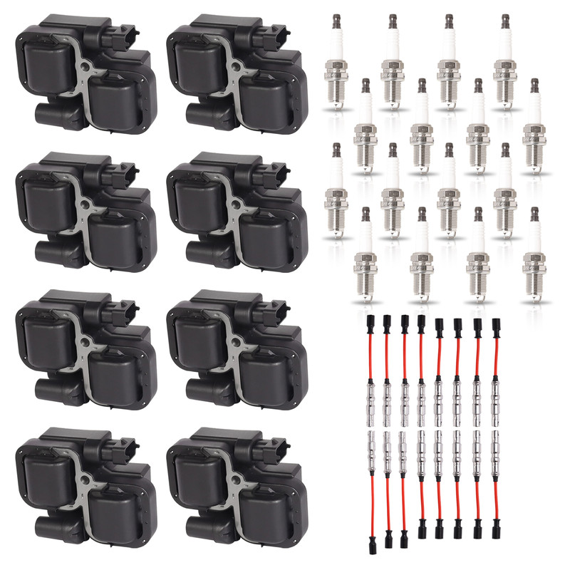 ISA Set of 8 Ignition Coil with 16 Iridium Spark Plug and Red Wire Set For Mercedes-Benz C43 CL500 CLK430 CLK500 E430 E500 E55 AMG ML430 ML500 S430 S500 SL500 4.3L 5.0L