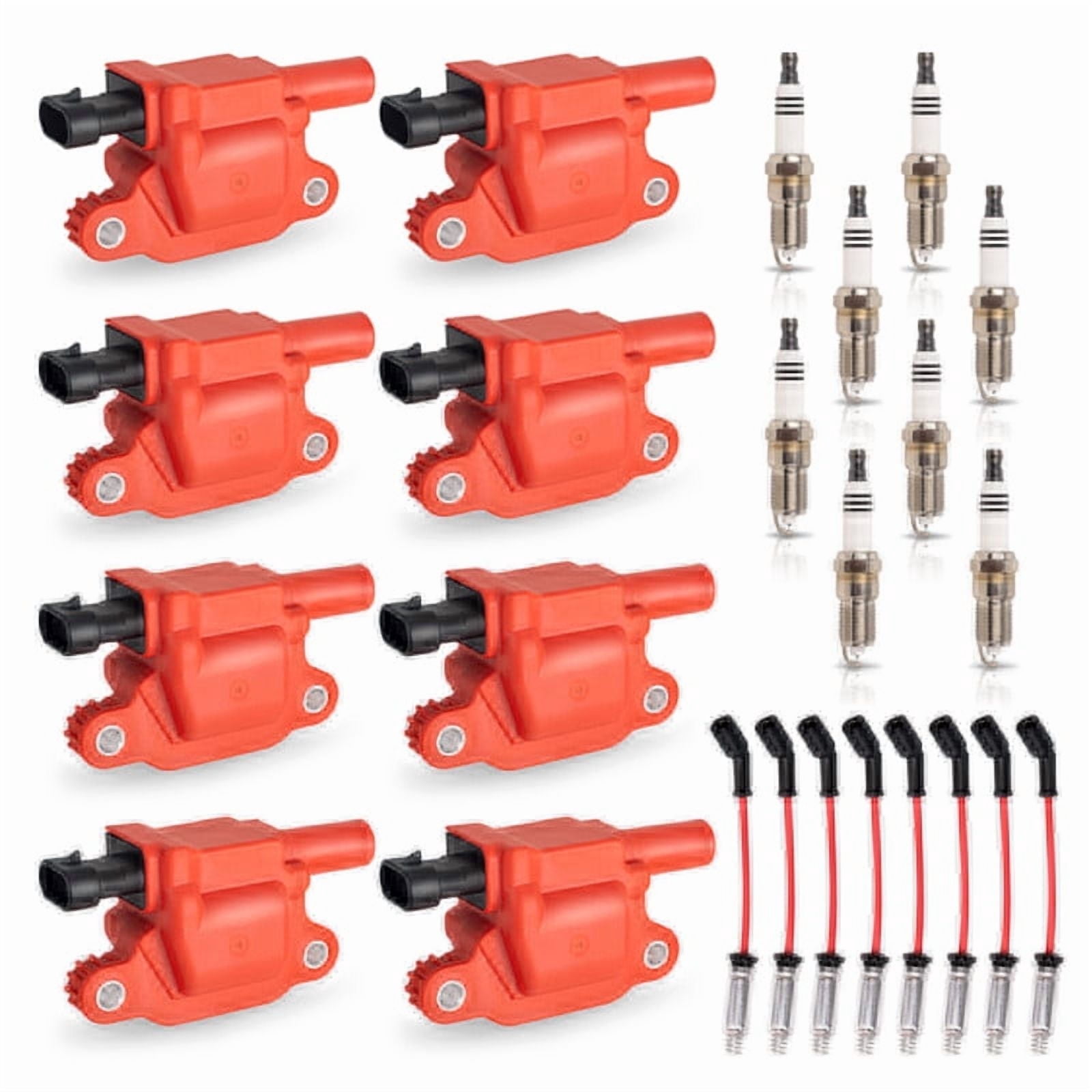 ISA Set of 8 Red Ignition Coil and 7mm Red Wire Set with 8 Platinum Spark Plug For Chevrolet GMC Avalanche Corvette Impala Silverado Express Sierra Yukon Grand Prix Replacement for UF413