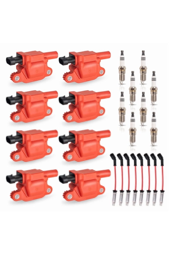 ISA Set of 8 Red Ignition Coil and 7mm Red Wire Set with 8 Platinum Spark Plug For Chevrolet GMC Avalanche Corvette Impala Silverado Express Sierra Yukon Grand Prix Replacement for UF413