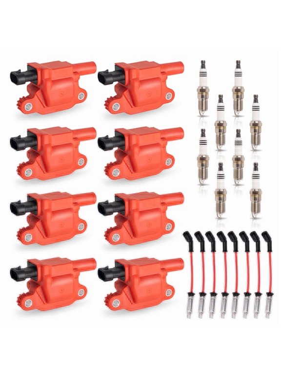 ISA Set of 8 Red Ignition Coil and 7mm Red Wire Set with 8 Platinum Spark Plug For Chevrolet GMC Avalanche Corvette Impala Silverado Express Sierra Yukon Grand Prix Replacement for UF413
