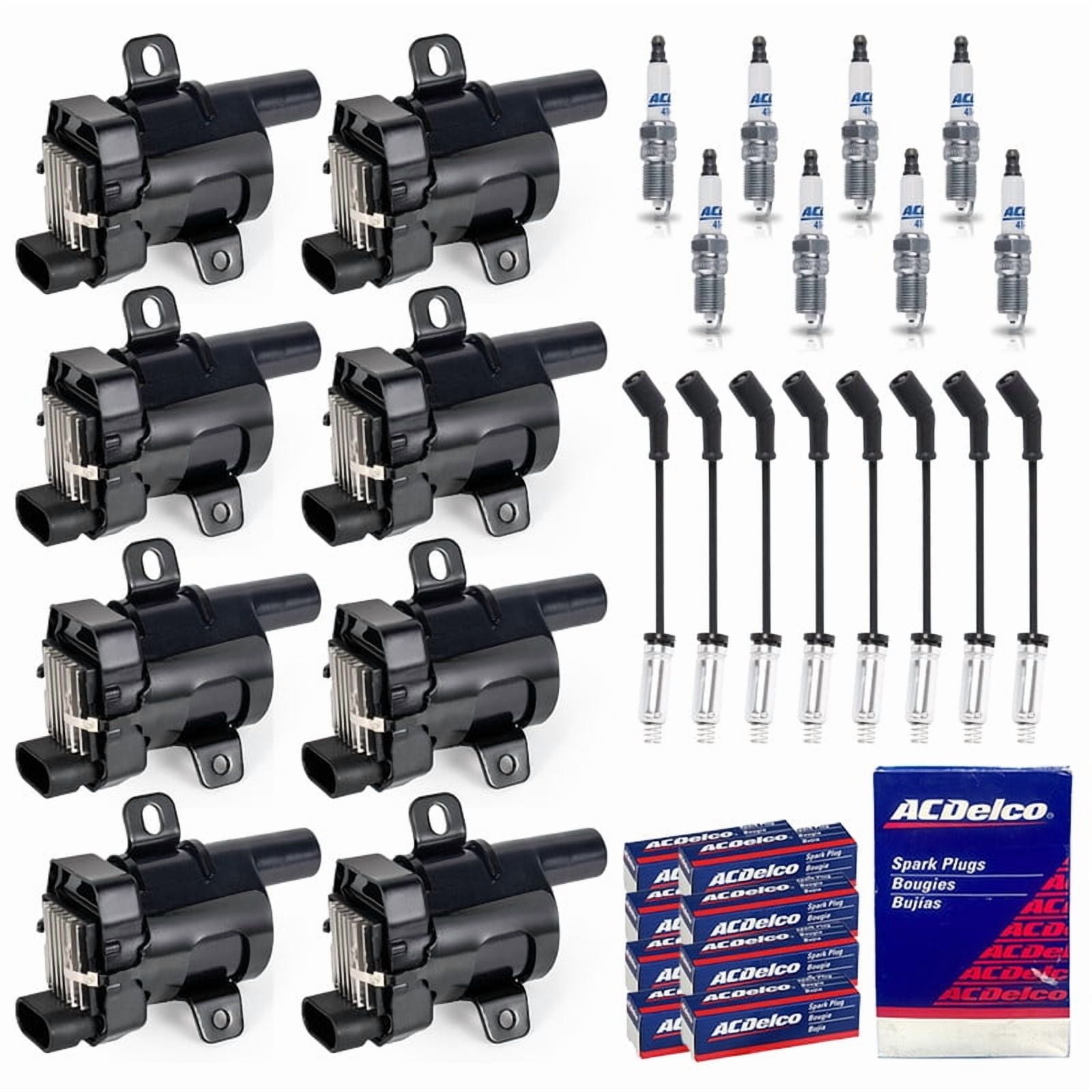 ISA Set of 8 Round Ignition Coil Pack and Platinum Spark Plug and Wire Set For Chevy Escalade Express Silverado Sierra Suburban Tahoe SSR 4.8L 5.3L 6.0L for UF262 C1251 41-962