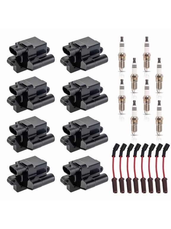ISA Set of 8 Square Ignition Coil 8 Platinum Spark Plug and Red Wire Set For Chevrolet Chevy GMC Hummer Avalanche Savana 1500 2500 3500 Sierra H2 4.8L 5.3L 6.0L for UF271 748EE 41962