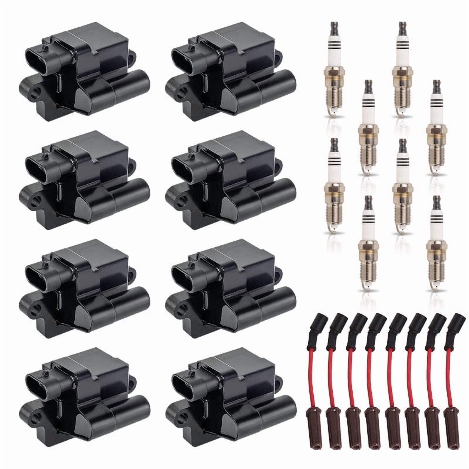 ISA Set of 8 Square Ignition Coil 8 Platinum Spark Plug and Red Wire Set For Chevrolet Chevy GMC Hummer Avalanche Savana 1500 2500 3500 Sierra H2 4.8L 5.3L 6.0L for UF271 748EE 41962