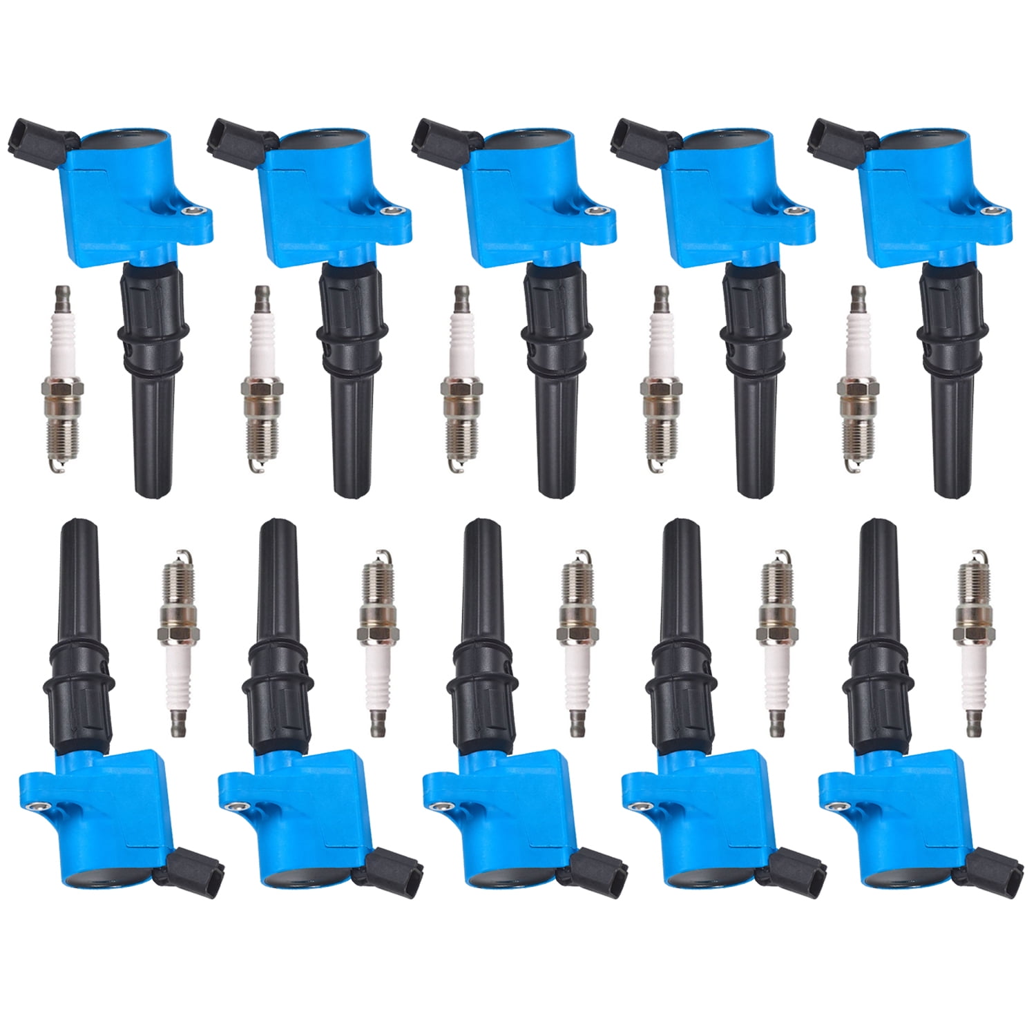 ISA Set of 10 Premium Ignition Coils & Platinum Spark Plug Compatible with Ford Excursion F-150 E-150 FD503