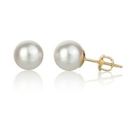 ISAAC WESTMAN® White Akoya Cultured Pearl Stud Earrings 7.5-8mm | AAA High Luster | 14K Yellow Gold Screw Back