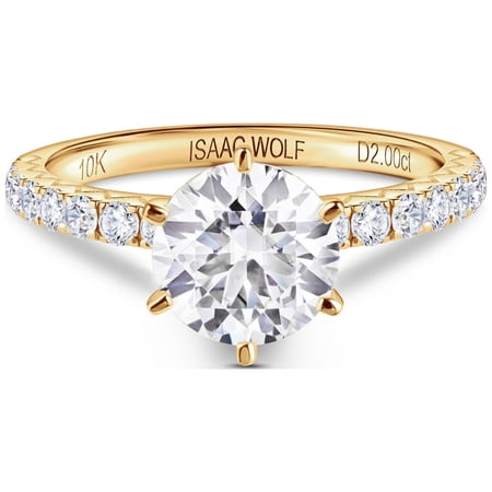 ISAAC WOLF Round Cut Half-Eternity 2 CT Mossanite Engagement Ring in 10k Gold