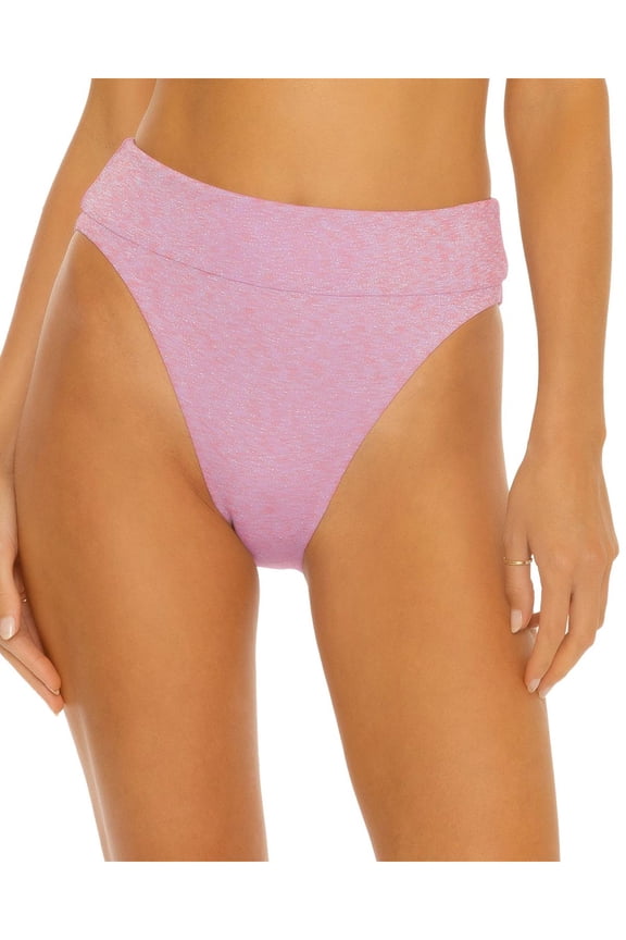 Women’s Metallic High Leg Banded High Waist Bikini Bottom Rose Quartz M