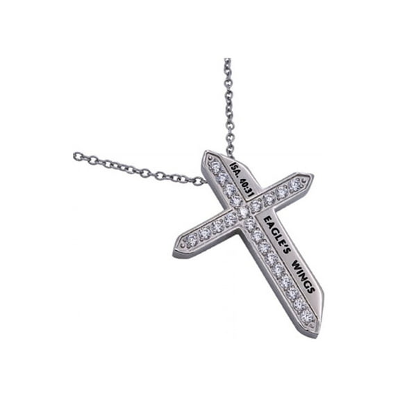 ISAIAH 40 EAGLES WINGS, Ladies Cross Necklace and Sword, Stainless Steel