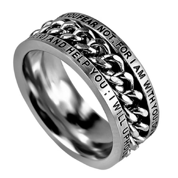 ISAIAH 41:10 FEAR NOT Bible Quote, Stainless Steel Chain Spinner Ring