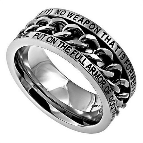 ISAIAH 54:17 NO WEAPON Bible Quote, Stainless Steel Chain Spinner Ring