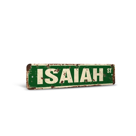 ISAIAH Vintage Style Rustic Street Sign – Childrens Name Room Sign Retro Decorative Wall Sign for Home, Bar, Garage, or Outdoor Use | 6" X 24" Aluminum Metal Road Sign