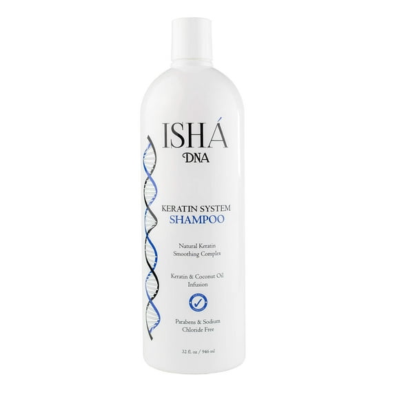ISHA DNA Keratin Treatment System Shampoo - Sulfate and Parabens Free - For Keratin-Treated and All Hair Types - Coconut Oil Infused 32 Fl oz.