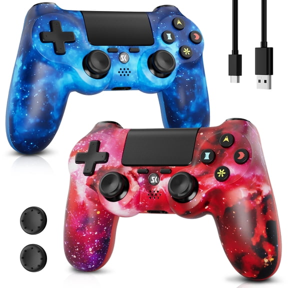 ISHAKO 2Pack Game Controller for P4/Pro/Slim/PC Windows, with Double Shock, 6-Axis Gyro - Red&Blue