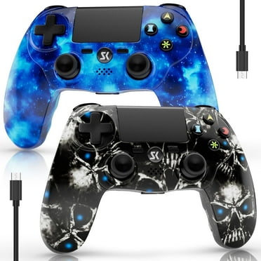 ISHAKO 2pack Wireless Controller for P4/PC/Laptop, Double Vibration, 6-Axis Motion Control-Blue&Black