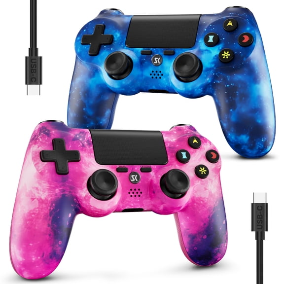 ISHAKO 2-Pack Wireless Video Game Controller for P4/PC, with USB-C Charging Cable