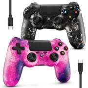 ISHAKO 2Pack Wireless Controller for P4/PC, with Double Vibration, 6-Axis Motion Control-Pink&Black