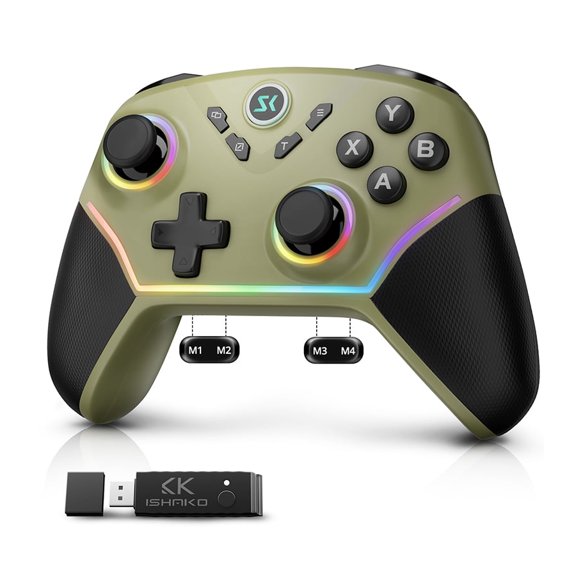ISHAKO Wireless Gaming Controller for PC 1000hz Polling Rate Controller with Back Buttons, Hall Trigger/Joystick, Turbo, RGB LightsGame controller Compatible with Windows/Laptop/Switch/iPhone/Andr