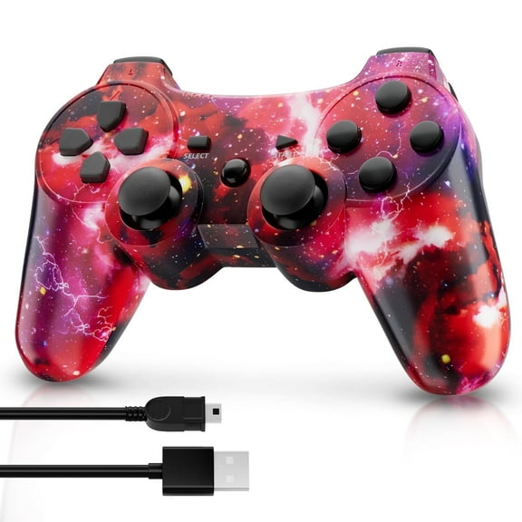 ISHAKO Wireless Controller Compatible with PS3/PC, Dual Vibration, Motion Sensor - Galaxy Red
