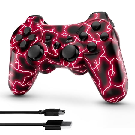 ISHAKO Wireless Controller for PS3/PC, with 6-Axis Motion Control, Double Vibration - Red Lightning