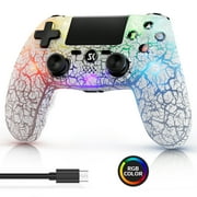 ISHAKO Wireless Controller for Playstation 4, RGB Lighting, Double Vibration, Gamepad with 1000mAh Battery