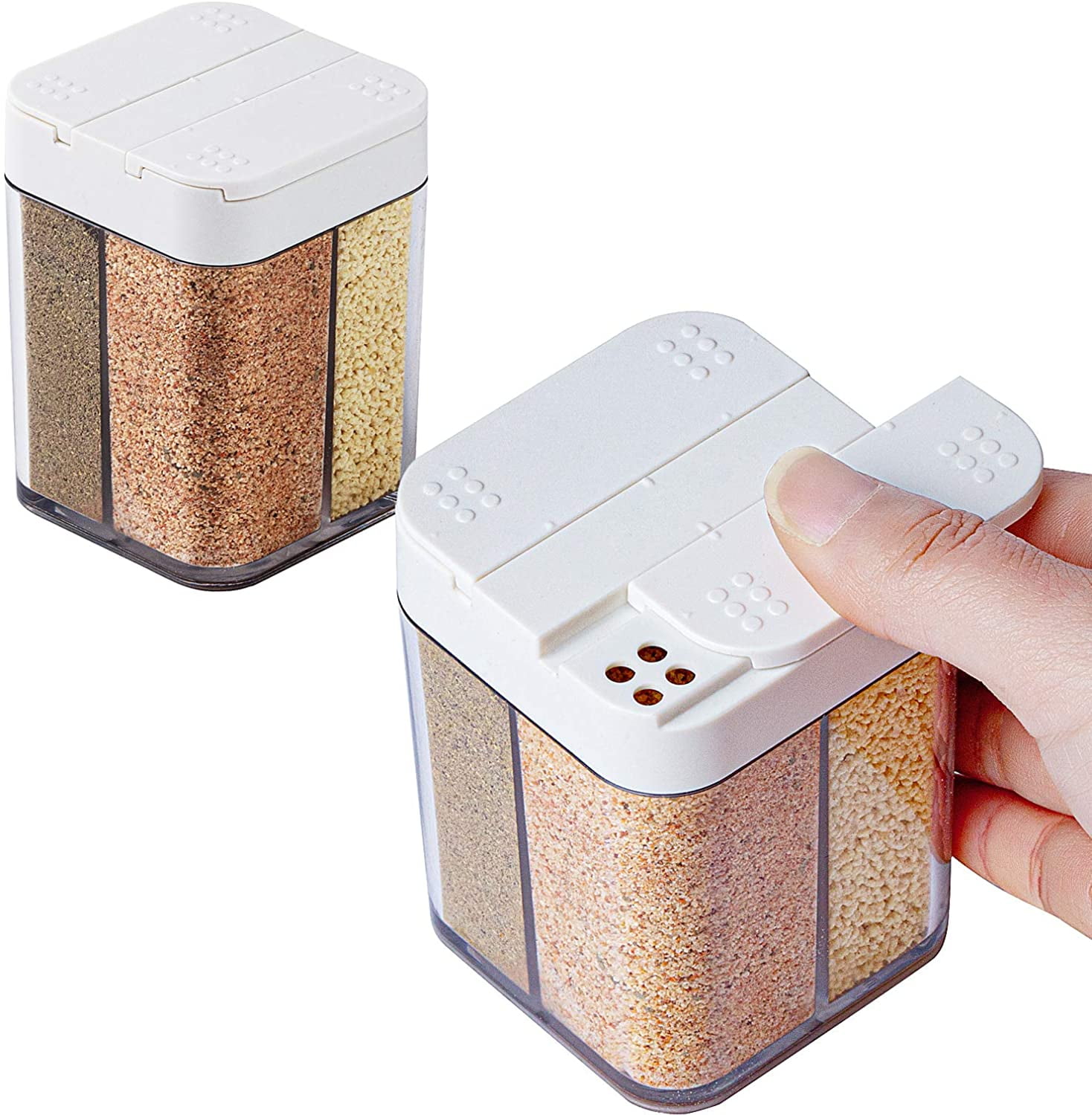 ISHANTECH 2 Pack 4 in 1 Salt and Pepper Shakers Set, Salt Shaker for