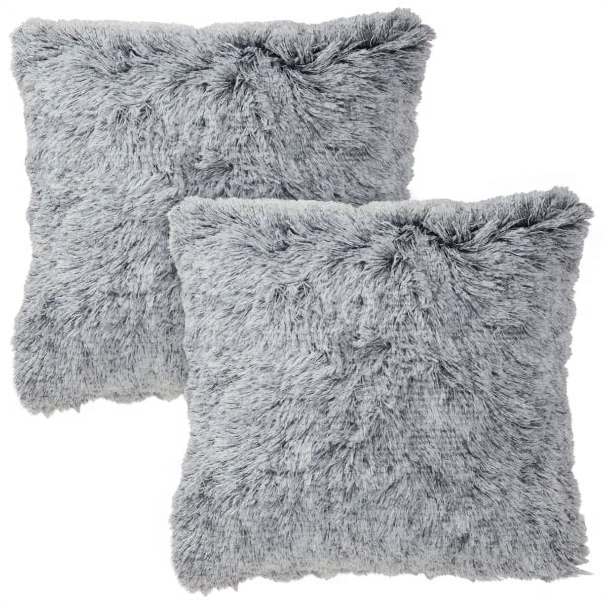 Gray Faux Fur 18x18 Euro Throw Pillow Covers, Set of 2