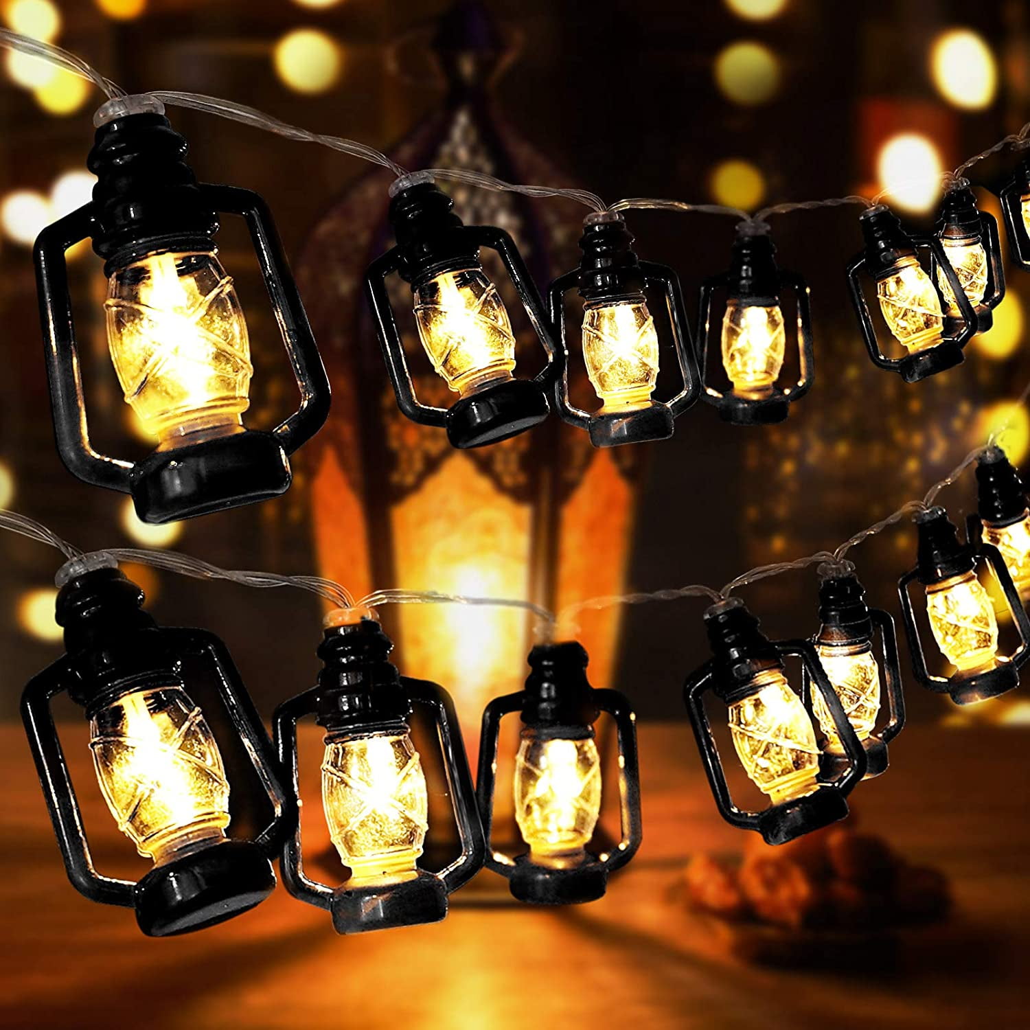 ISHANTECH 20 LED Black Lantern String Lights Mini Kerosene Lamp for Indoor  Outdoor Patio Garden Party Christmas Tree New Year Ramadan Decorations(Warm