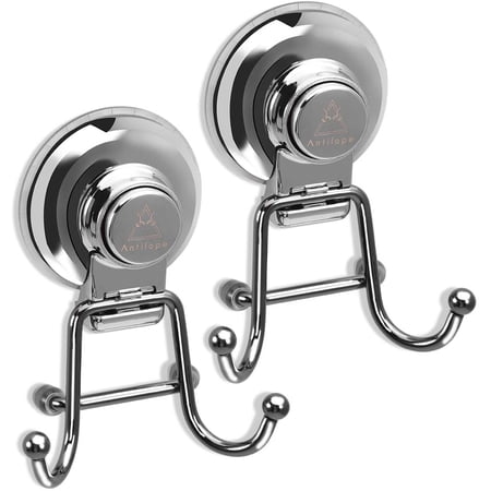 ISHANTECH 2Pcs Suction Cup Hooks for Loofah,Towel,Bath Rode&Coat,Strong Stainless Steel Shower Hanger Removable in Kitchen&Bathroom