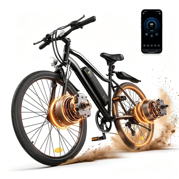 Adult Electric Bike 750W Peak Motor,20MPH E-Bike with 55 Miles  Range,36V 15Ah Battery,Mountain Electric Bicycle for All-Day Trail Riding,Black