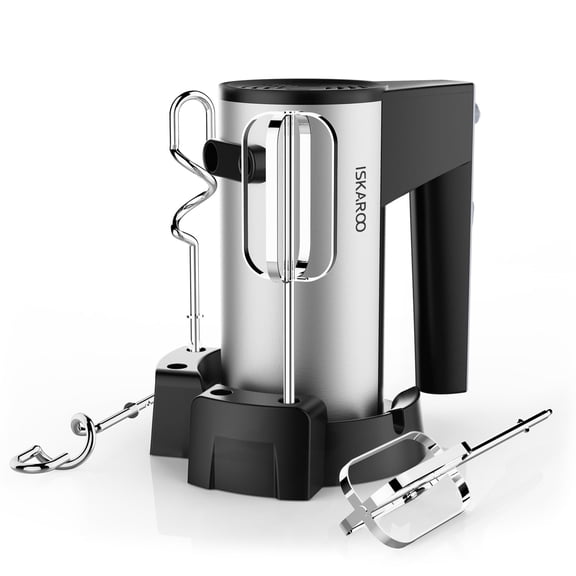 ISKAROO 5 Speed Hand Mixer with Stainless Steel Beaters, Dough Hooks, Cookie Mixer, 5 Speed with Turbo Boost, Food Beater for Kitchen Baking Cakes, Eggs, Cream, Black