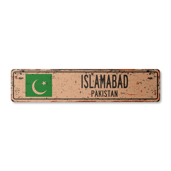 ISLAMABAD PAKISTAN Vintage Plastic Street Sign Pakistani flag city country road wall gift | Indoor/Outdoor | 24" Wide