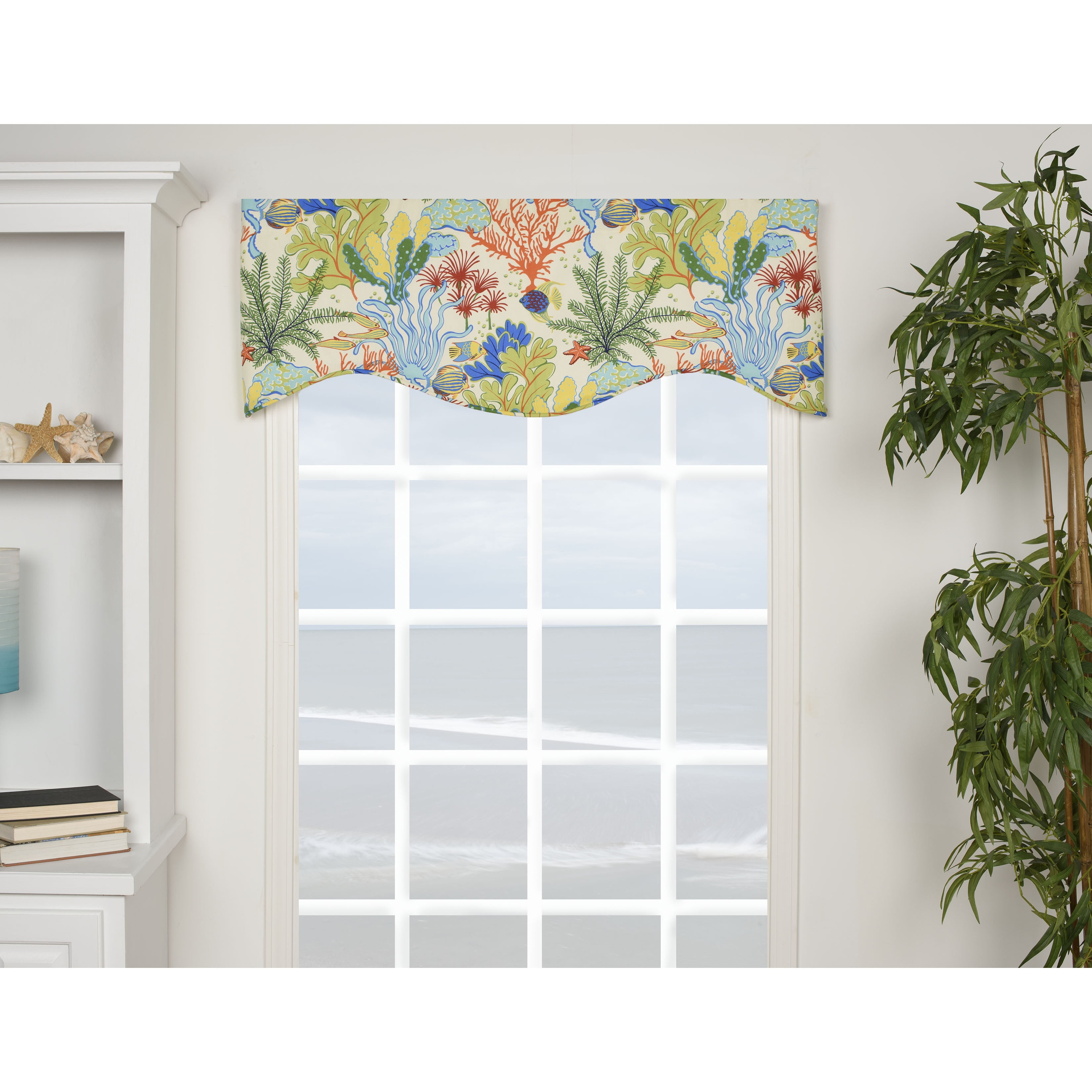 Island Breeze Coastal Coral Cotton Valance with Rod Pocket