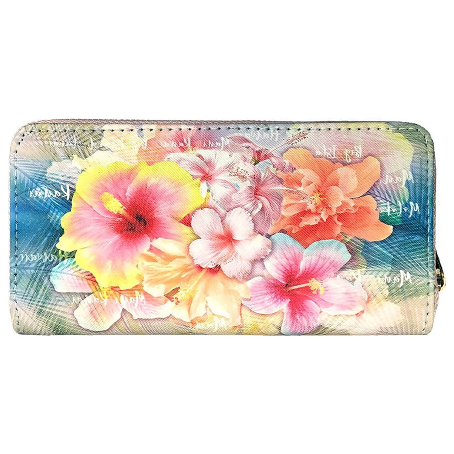 Island Crew Hawaii Wallet Pink Yellow biscus