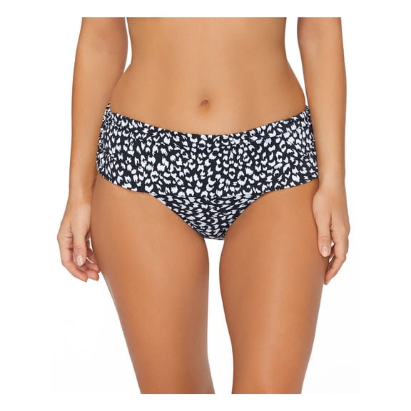 ISLAND ESCAPE Women's Black Animal Print Stretch Foldover Waist Lined Full Coverage Shirred Animal Kingdom Tahiti Bikini Swimsuit Bottom 12