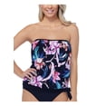 thumbnail image 1 of ISLAND ESCAPE Women's Black Floral Removable Straps Removable Cups Pleated Tie Rio Bloom Bandeau Tankini Swimsuit Top 10, 1 of 2