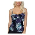 thumbnail image 1 of ISLAND ESCAPE Women's Blue Tropical Print Removable Cups Adjustable Ruffled Tahiti Bandini Tankini Swimsuit Top 6, 1 of 2