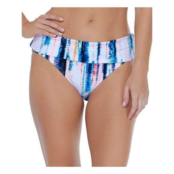 ISLAND ESCAPE Women's White Printed Stretch Foldover Waistband Full Coverage Tahiti Swimsuit Bottom 10