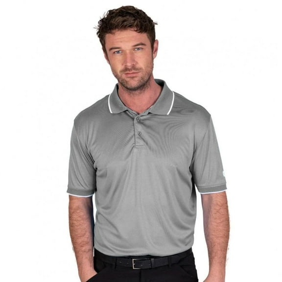 ISLAND GREEN -Men Performance Polo SILVER GREY Medium