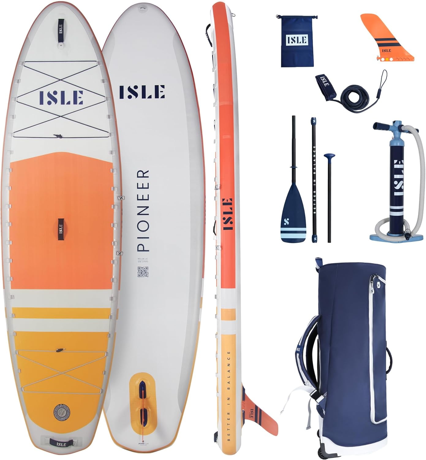 ISLE Pioneer Inflatable Stand Up Paddle Board 10.6x34x6in-max.285lbs-Coral/Sun
