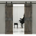 thumbnail image 1 of ISLIFE  48 in x 84 in K Style Finished Solid Wood Sliding Barn Door With Installation Hardware Kit (Smoky Gray), 1 of 5