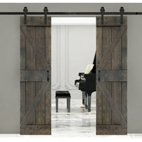 ISLIFE  48 in x 84 in K Style Finished Solid Wood Sliding Barn Door With Installation Hardware Kit (Smoky Gray)