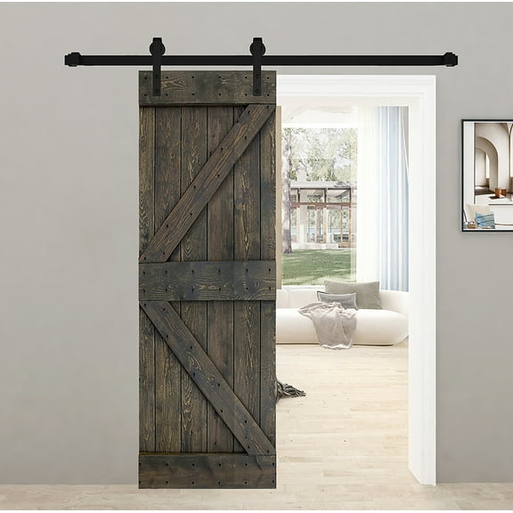 ISLIFE K Style Series 28in. x 84in. Smoky Gray DIY Solid Wood Sliding Barn Door Slab