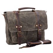 ISMART 15.6 Inch Canvas, Full-Grain Leather Messenger Bag for Business and Travel - Waterproof, Laptop Compartment, Adjustable Strap