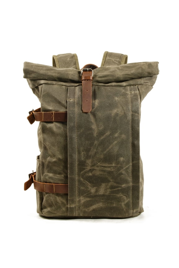 Anti-Theft Laptop Backpack - Water-Resistant Waxed Canvas & Pull-Up Leather, Multi-Functional Travel Hiking Bag