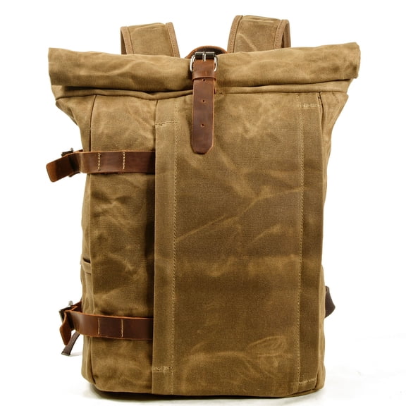 ISMART Anti-Theft Laptop Backpack - Water-Resistant Waxed Canvas & Pull-Up Leather, Multi-Functional Travel Hiking Bag