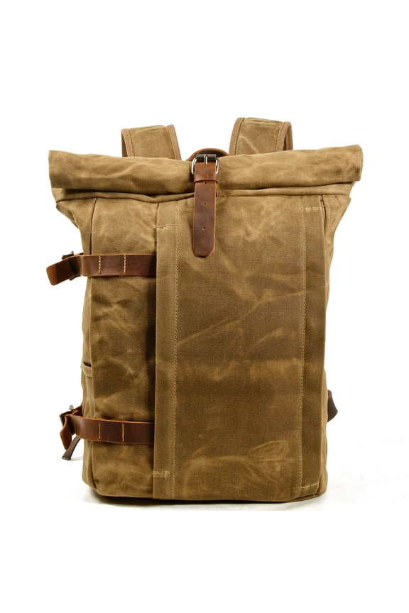 Anti-Theft Laptop Backpack - Water-Resistant Waxed Canvas & Pull-Up Leather, Multi-Functional Travel Hiking Bag
